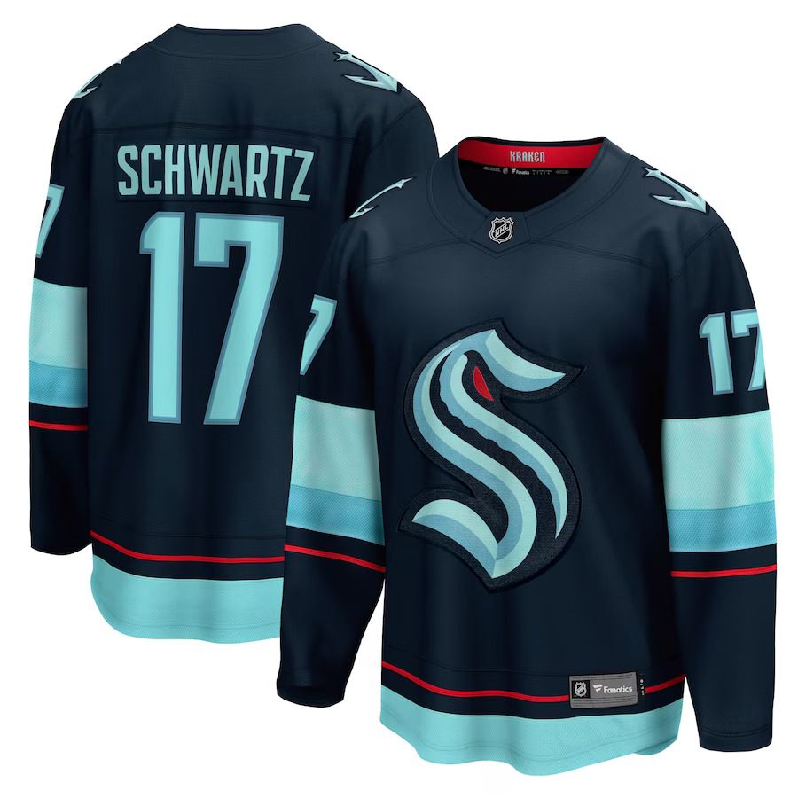 Men Seattle Kraken #17 Jaden Schwartz Fanatics Branded Navy Home Breakaway Player NHL Jersey